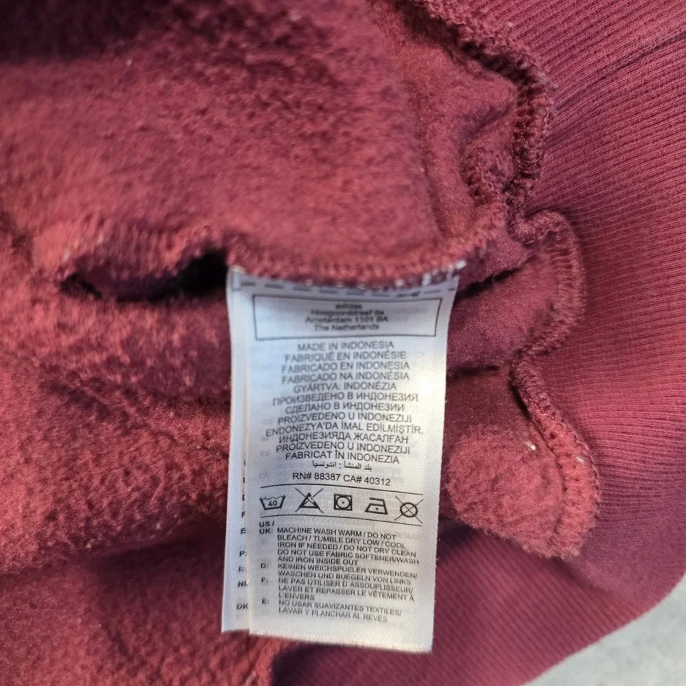 Adidas Men's M Maroon‎ Burgundy Fleece Hoodie Pullover Sweatshirt Graphic Logo